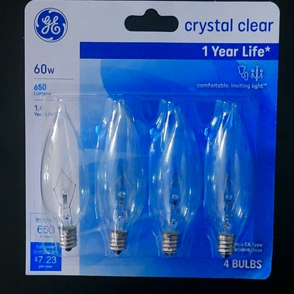 GE Crystal Clear  60w 650 lumen ca type bulbs 4pk - Picture 1 of 7